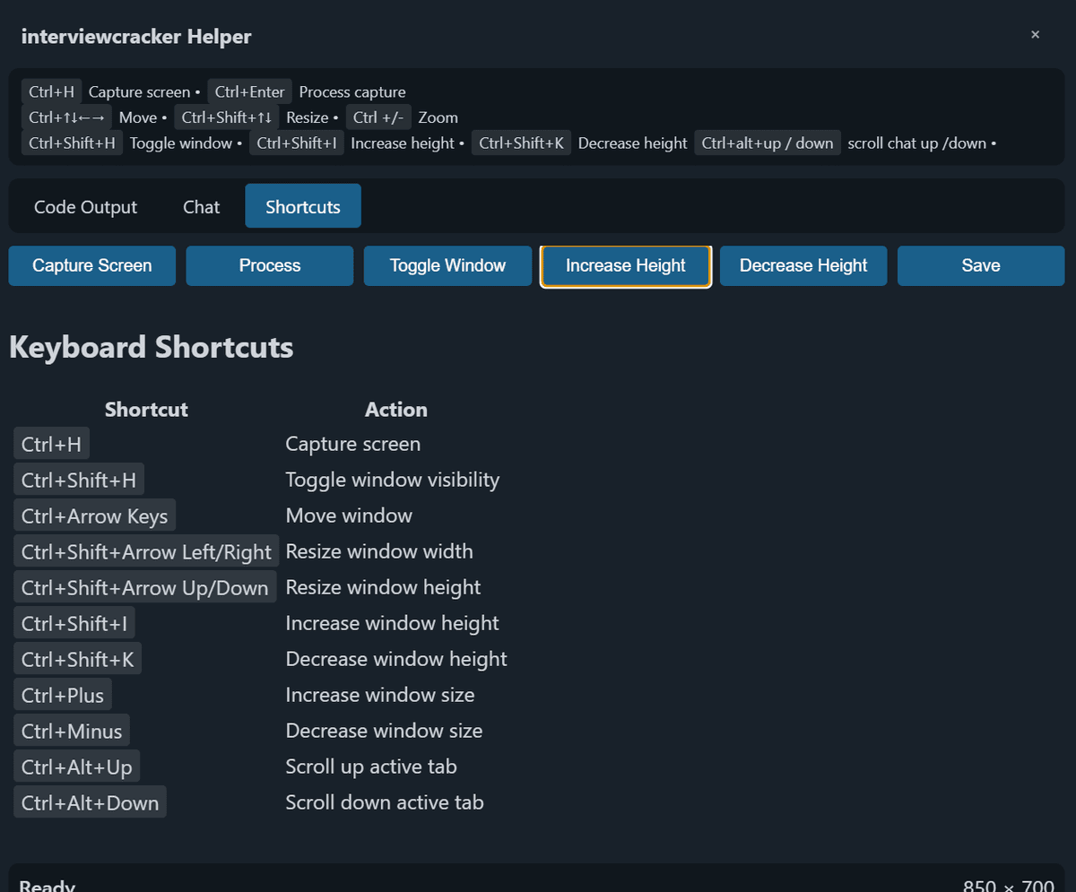 Keyboard shortcuts in Interview Cracker