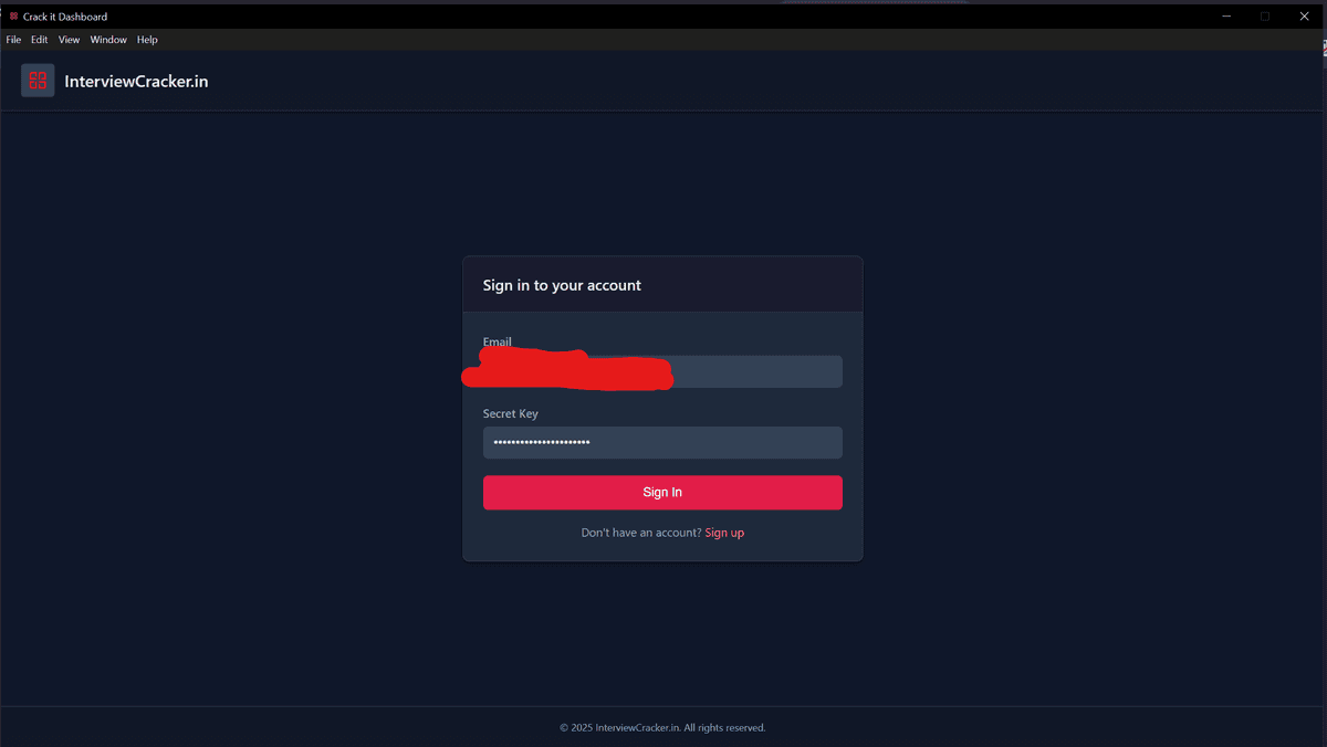 Entering login details in Interview Cracker